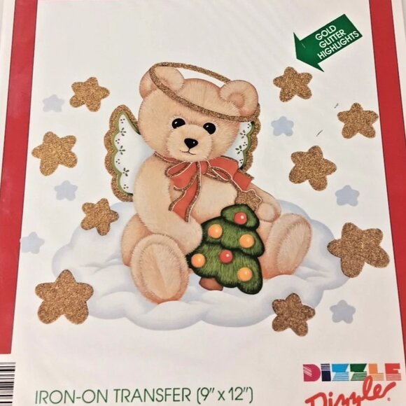 Colorlooks Iron On Transfer Christmas 90s Craft Glitter Teddy Angel Bear Tree - Picture 1 of 2